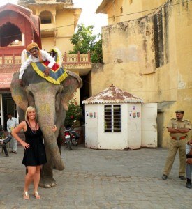 Riding an elephant in India