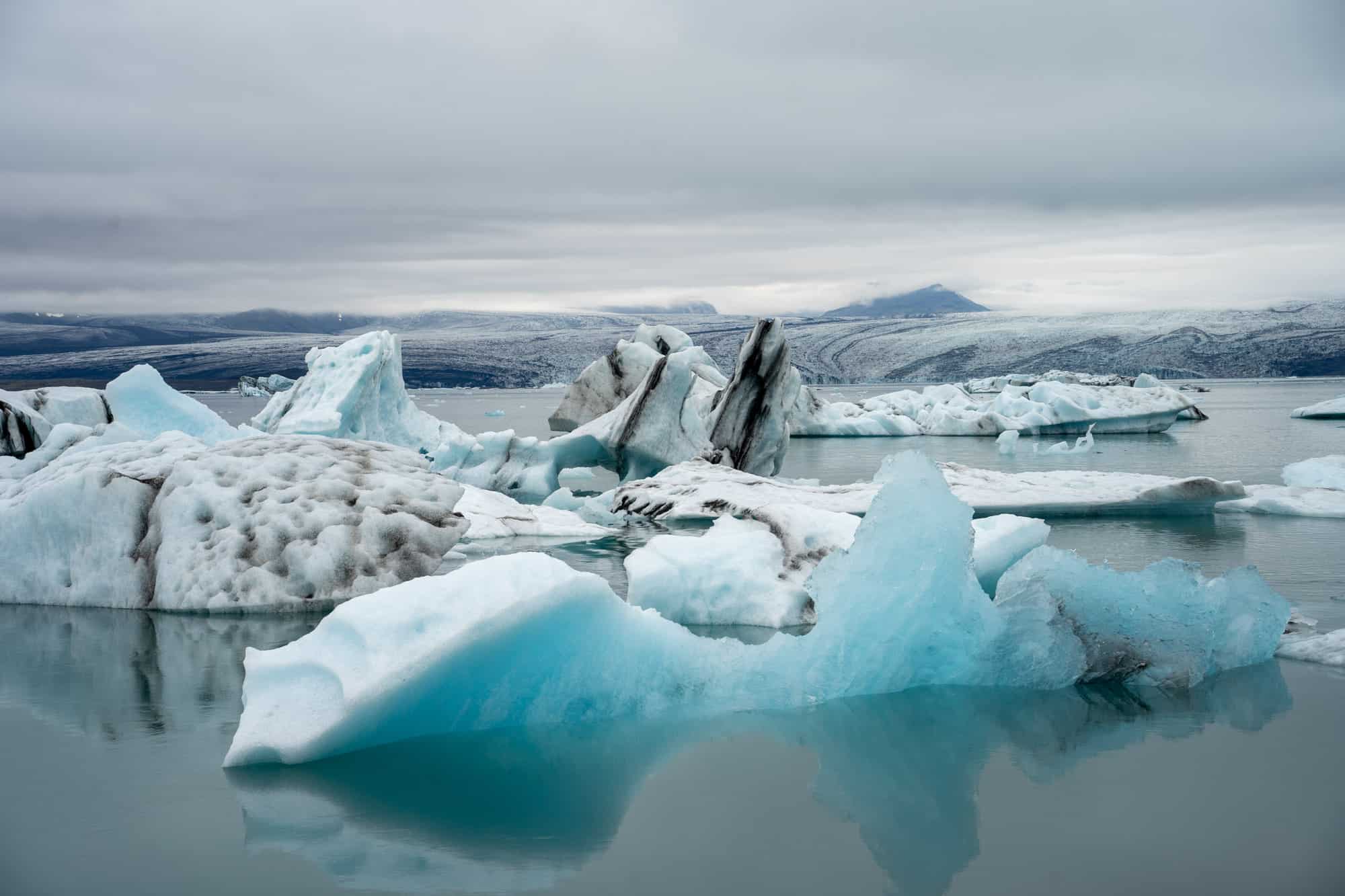 Blue icebergs in Jokulsarlon glacier lagoon