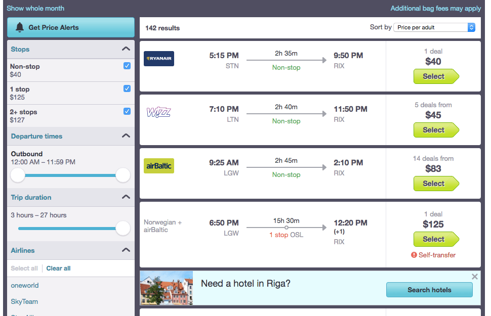 Using Skyscanner to search for travel