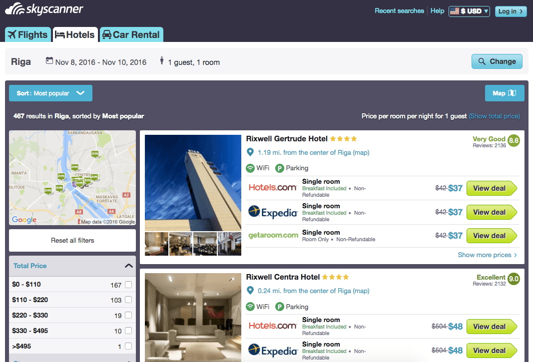 Using Skyscanner to search for travel