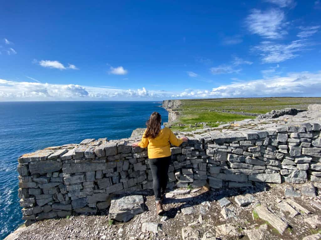 Amanda looking out over the Inis Mor cliffs