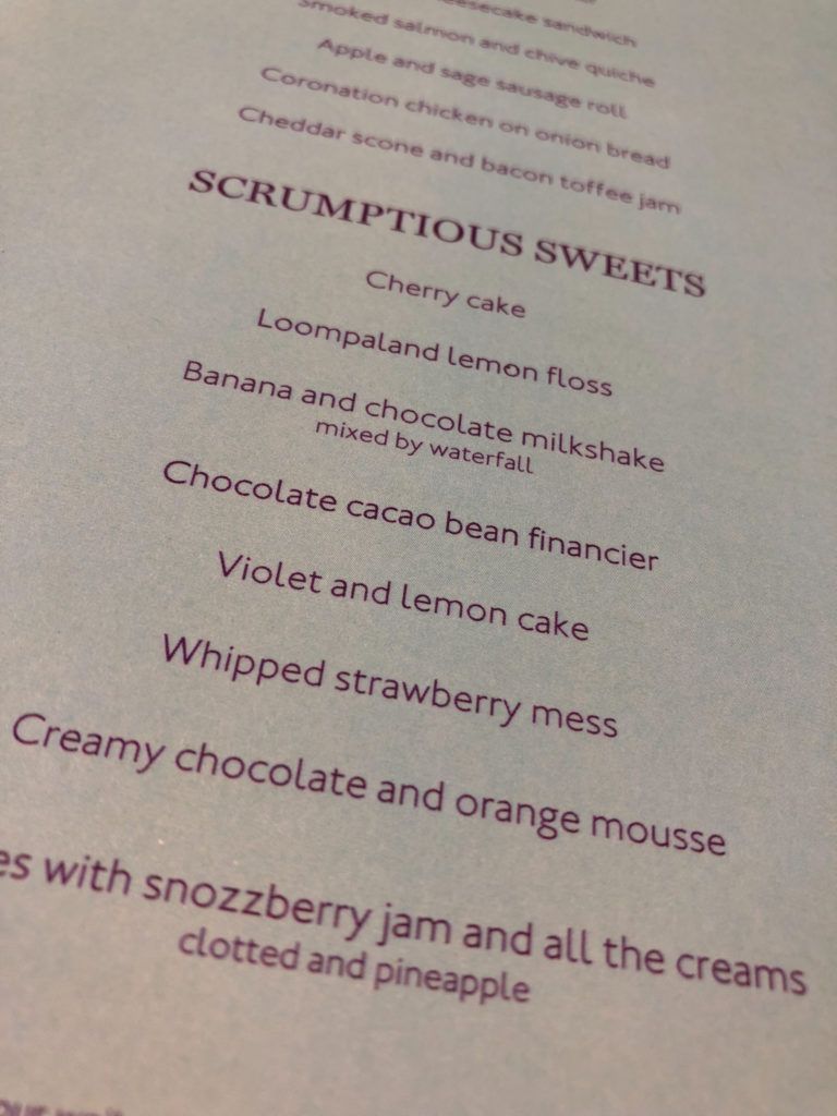 Charlie and the Chocolate Factory tea menu