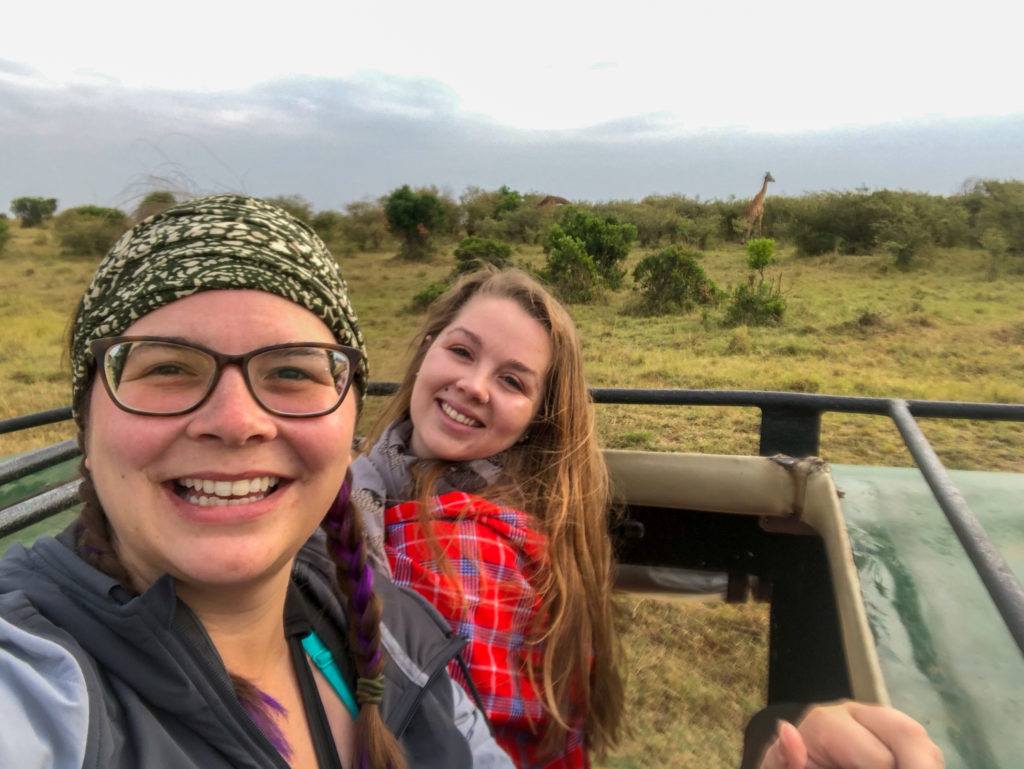 Girls on safari in the Maasai Mara in Kenya