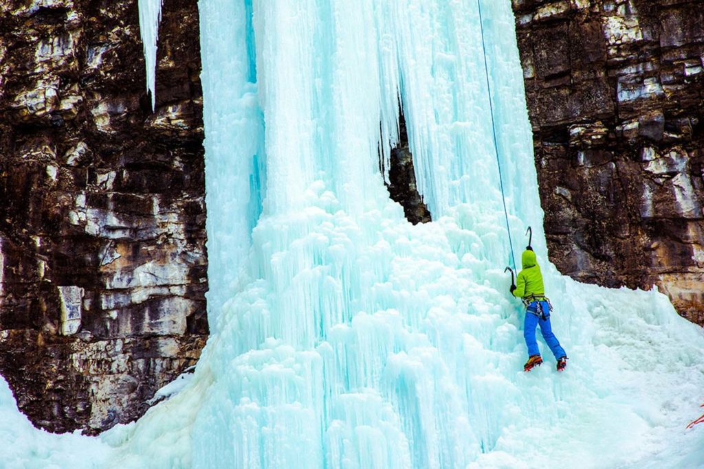 Ice climbing in Johnston Canyon