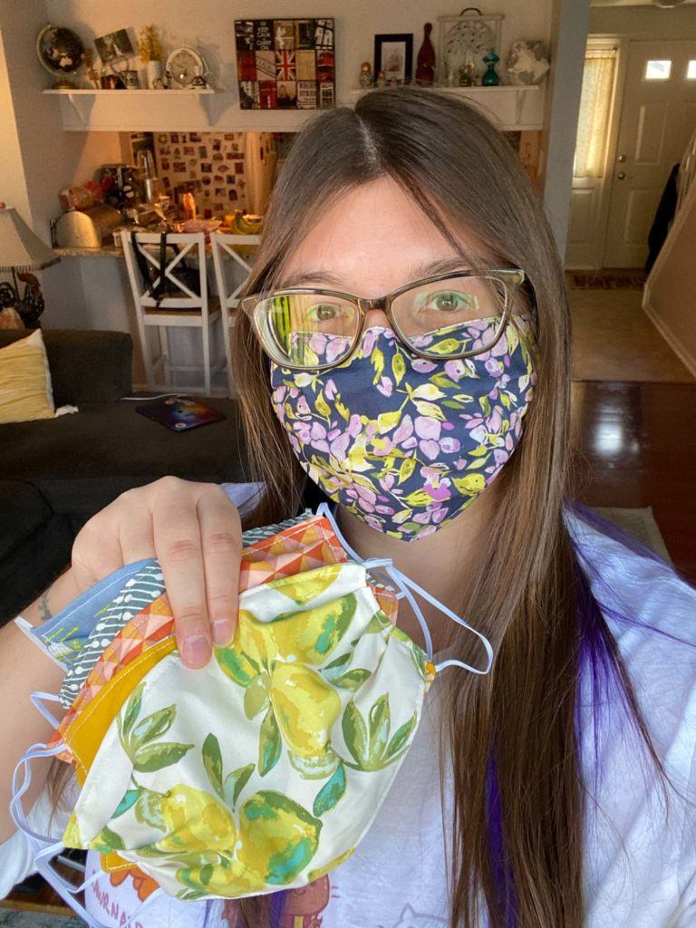 Amanda in a cloth mask