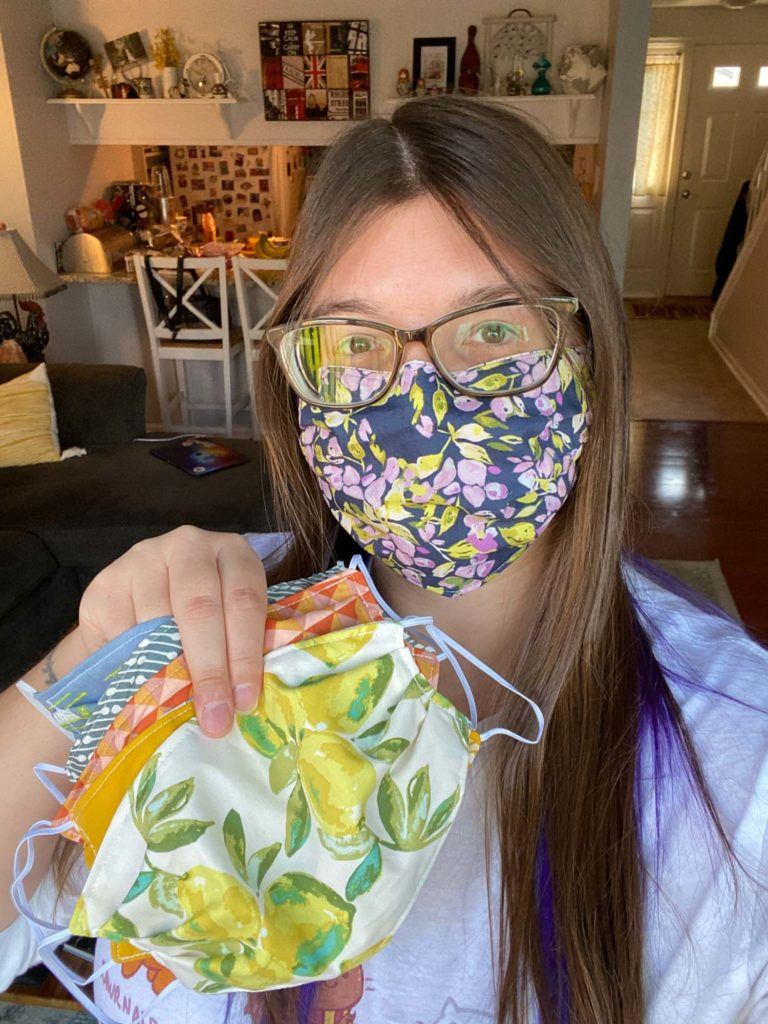 Amanda in a cloth mask