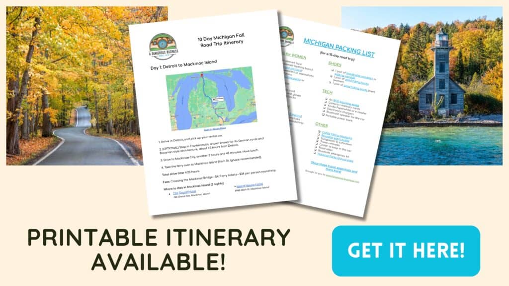Michigan fall road trip itinerary printable