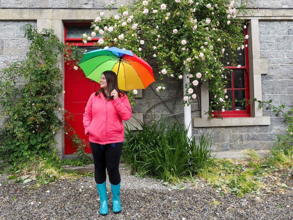 Amanda in rain gear in Ireland