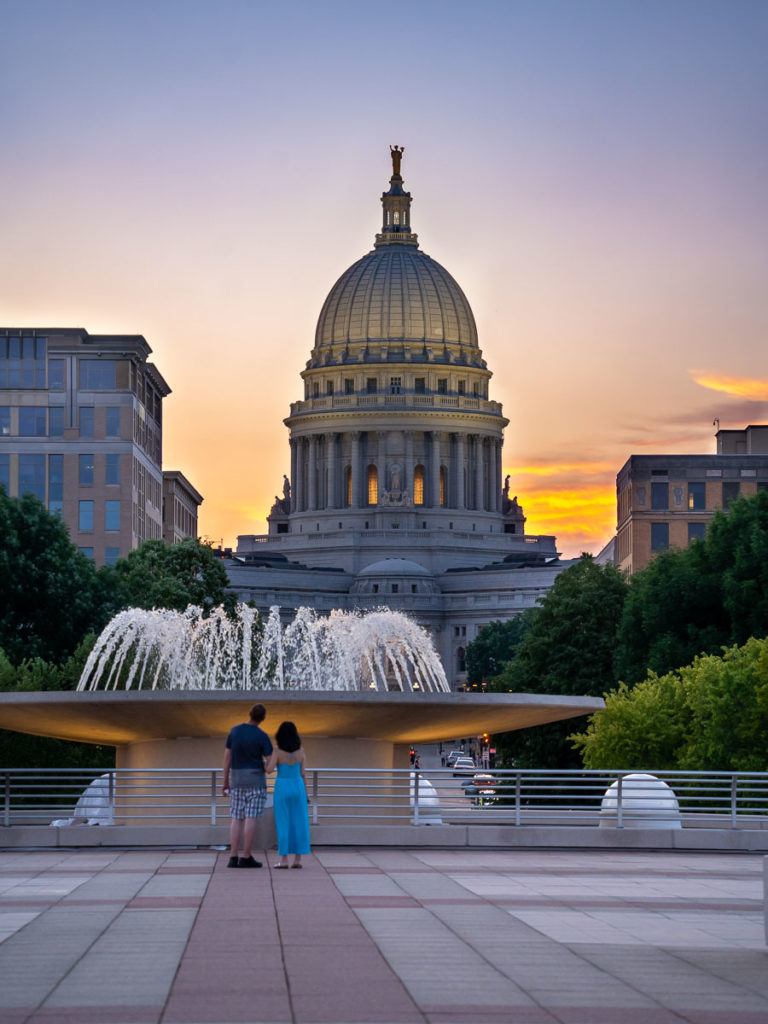 Wisconsin State Capitol at night in Madison