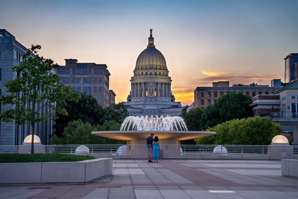 Wisconsin State Capitol at night in Madison