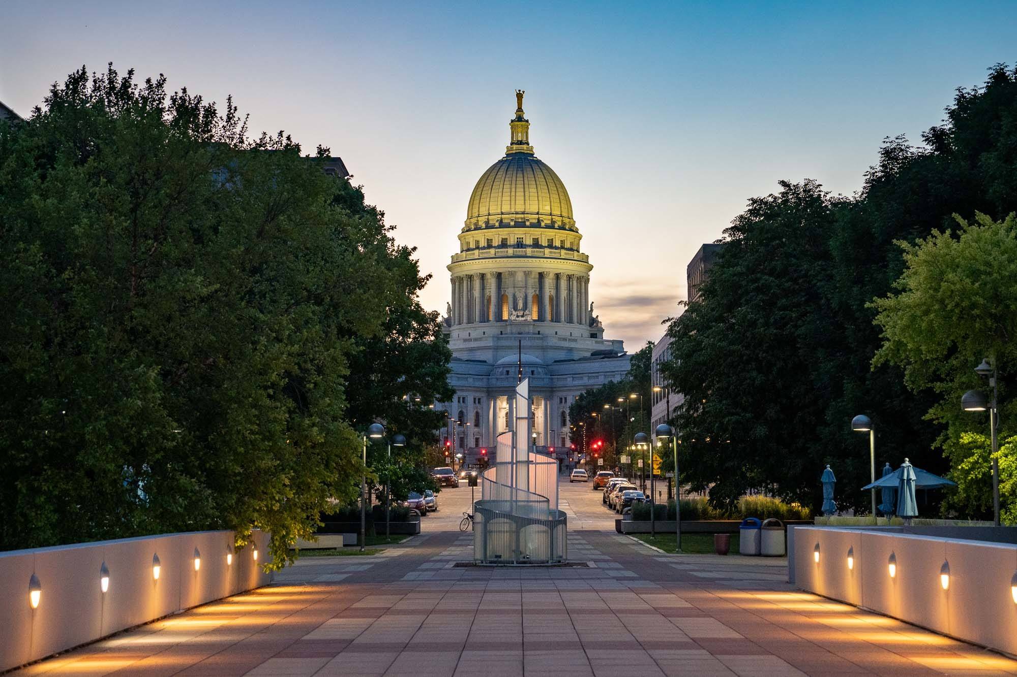 Wisconsin State Capitol at night in Madison