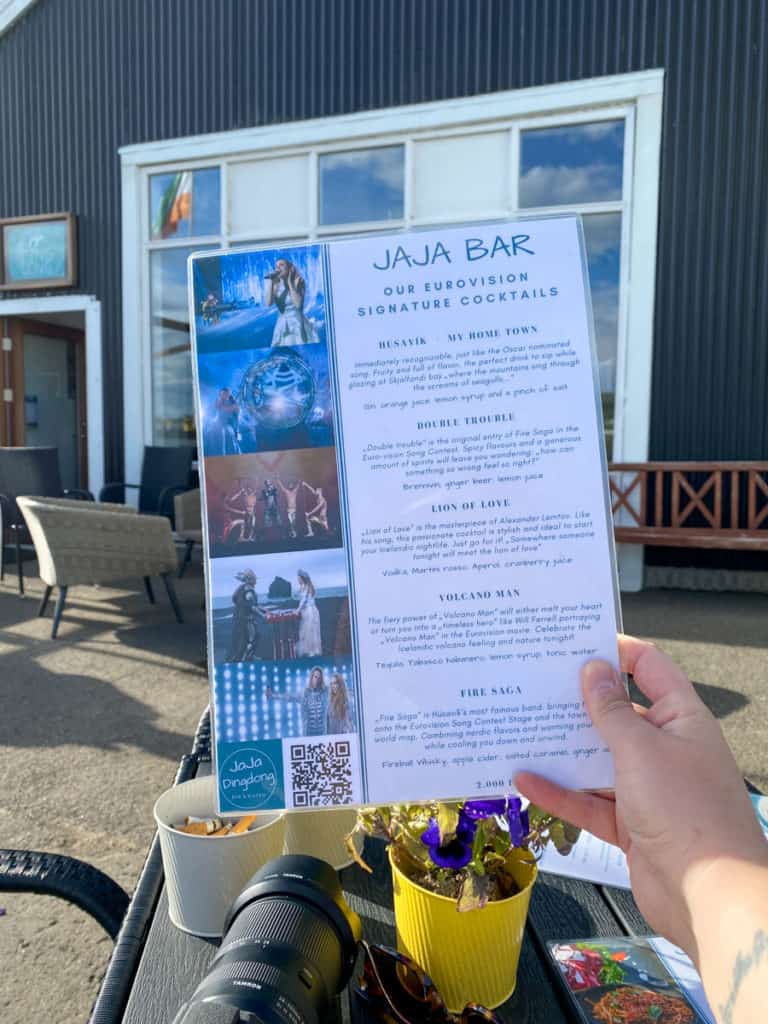 Cocktail menu at Jaja Ding Dong bar in Husavik