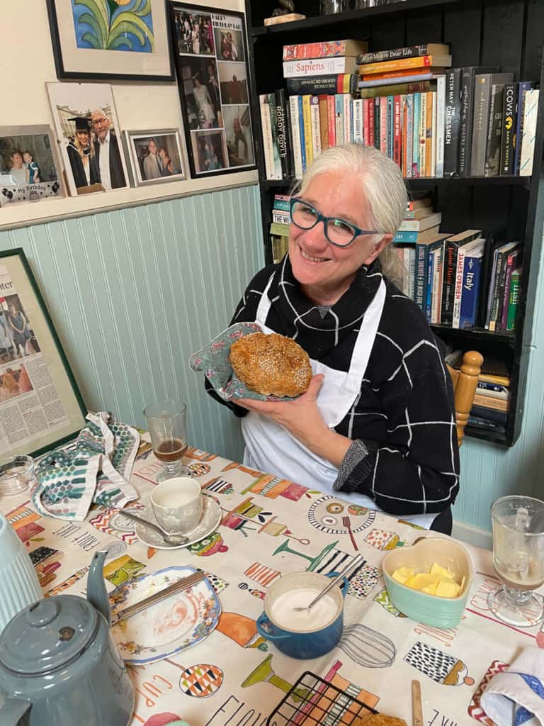 MJ holding a loaf of soda bread