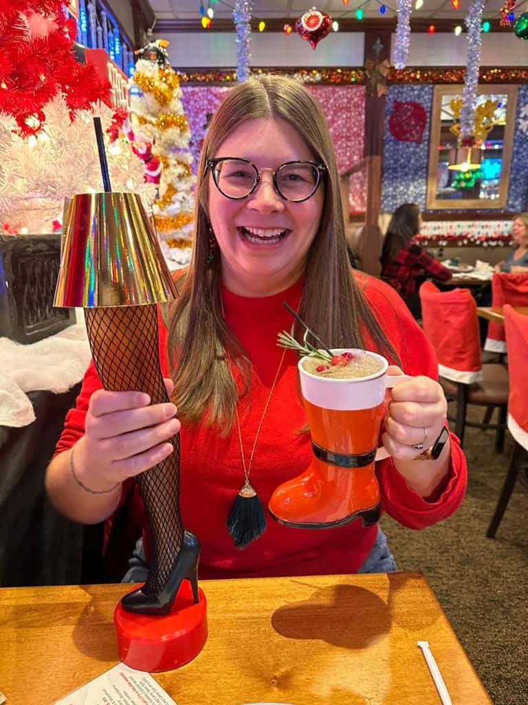 Amanda at a pop-up Christmas bar