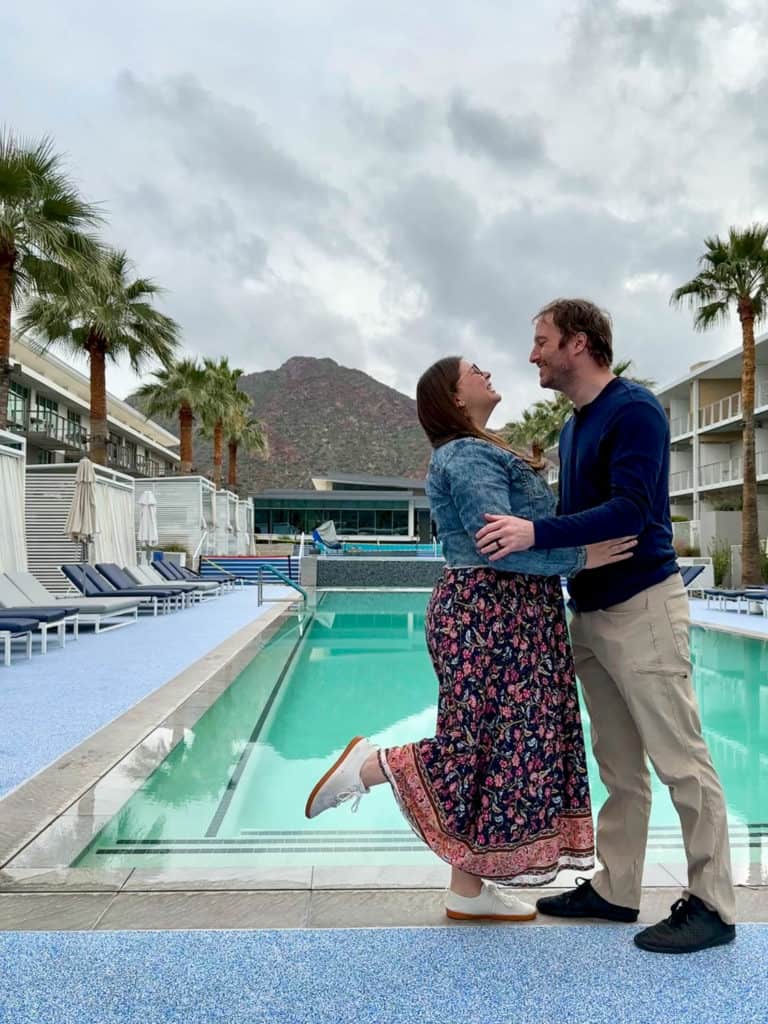 Amanda and Elliot at the Mountain Shadows pool