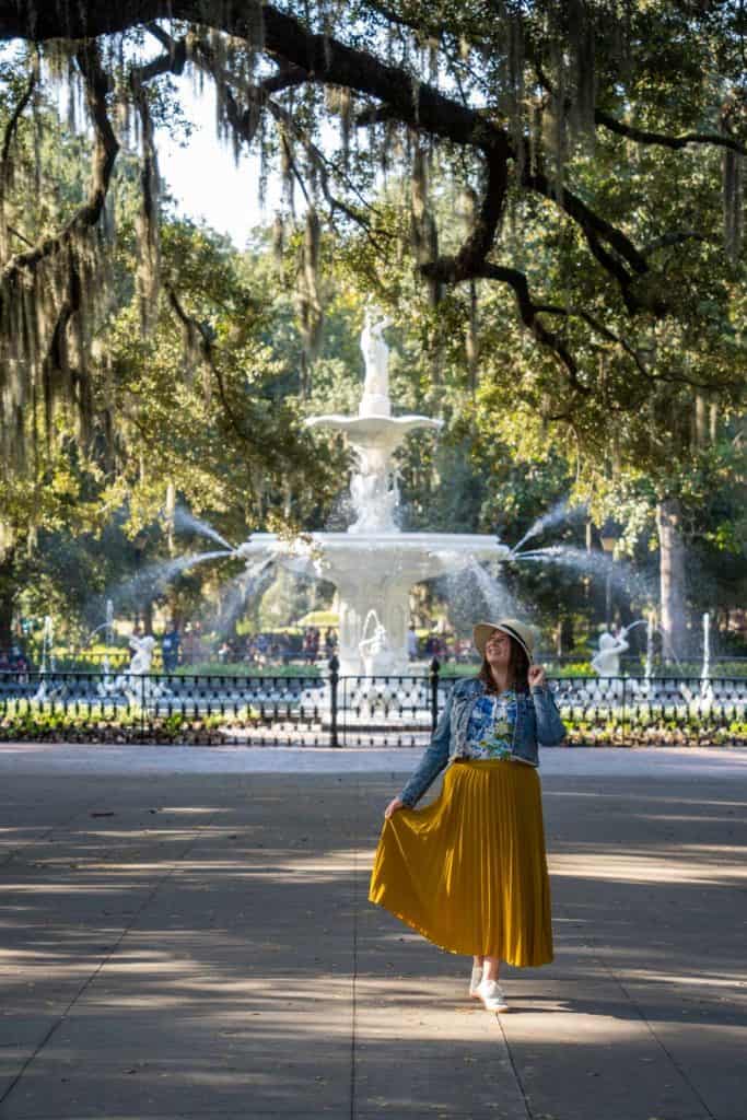 Amanda in front of the Forsyth Square fountain in Savannah