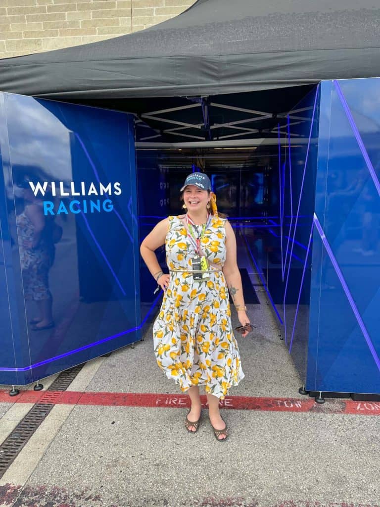 Amanda at the Williams garage at COTA