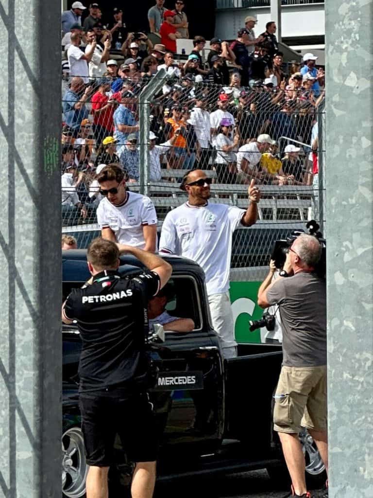 Mercedes drivers at the Driver's Parade at the F1 USGP 2022