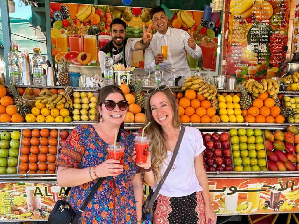 Amanda and Ashley at a juice stand in Marrakech