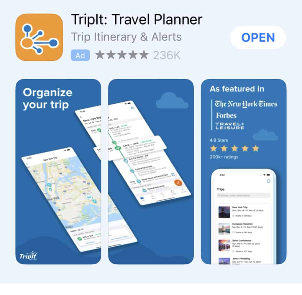 TripIt app screenshot
