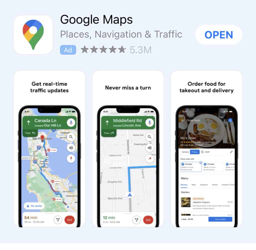 Google Maps app screenshot