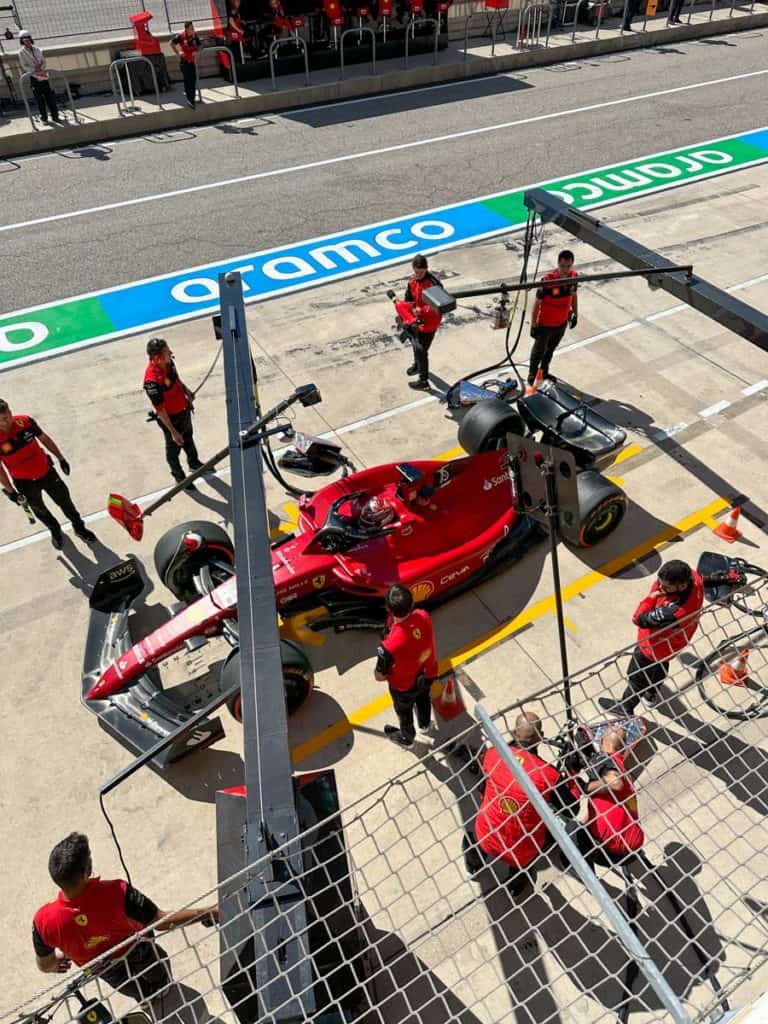 Ferrari pit stop practice from the Paddock Club