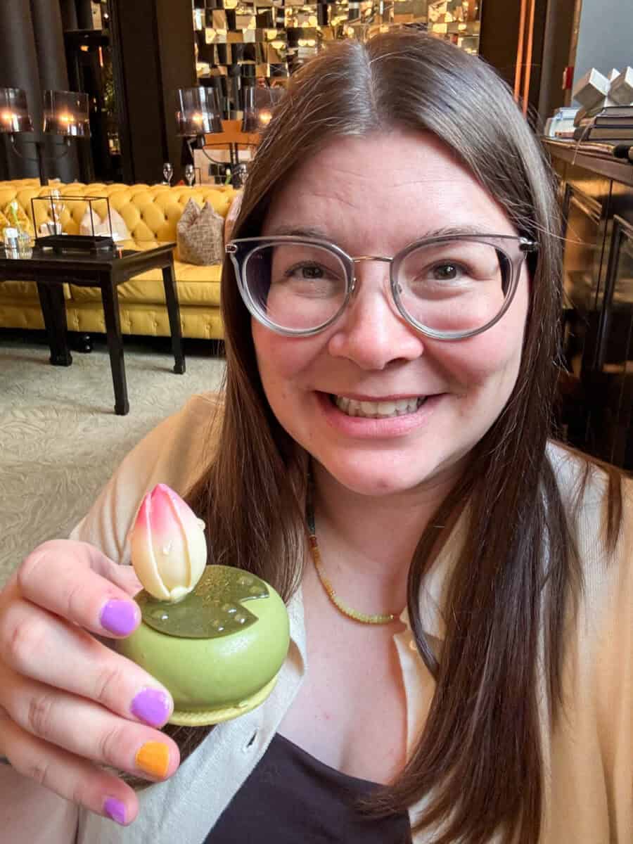 Amanda at Monet-themed afternoon tea