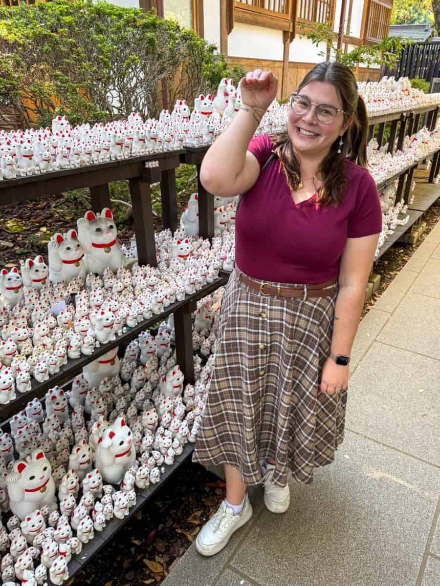 Amanda at the Lucky Cate Temple in Tokyo