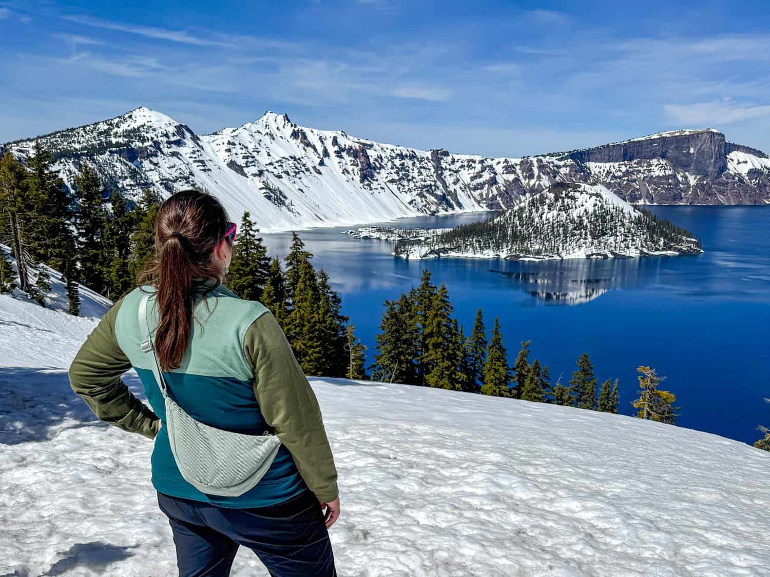 Amanda at Crater Lake in the snow